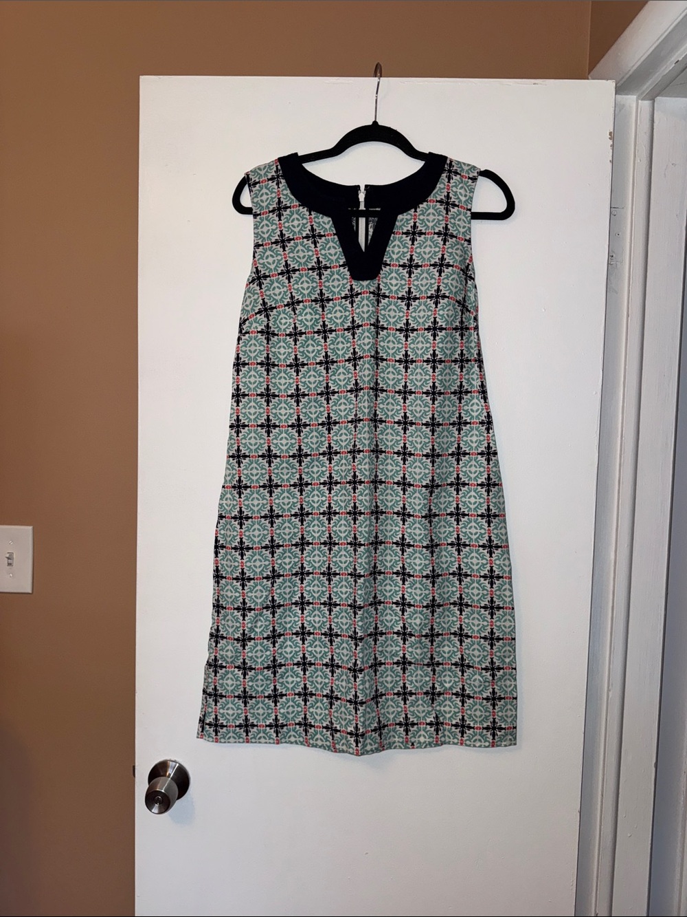 Talbots Sleeveless Mini Shift Dress in Mint and Blue Trim
